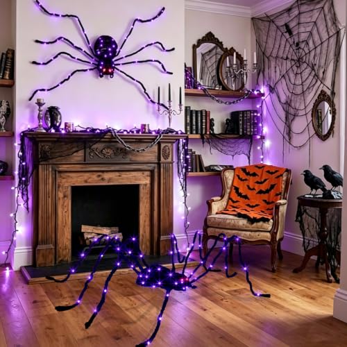 Giant Halloween Spider Light Up Outdoor Decoration - 5ft, Purple & Red Lights, Waterproof, Bendable Legs, Spider Variation
