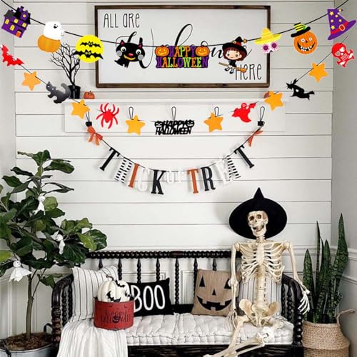 Halloween Banner Decorations Set - 4 Paper Banners for Indoor Outdoor Parties & Photo Backdrops