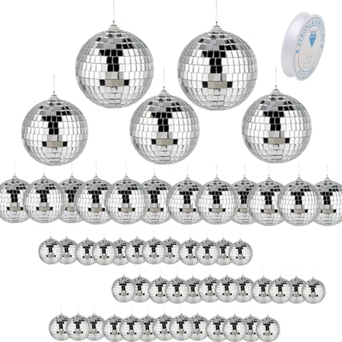 54PCS Disco Ball Decorations Set with Elastic Thread - 4 Inch, 3.2 Inch, 2 Inch, 1.2 Inch