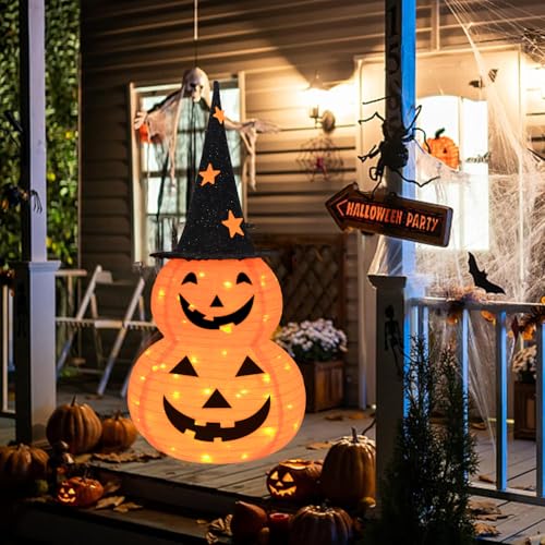 3Ft Pumpkin Halloween Decorations Outdoor with 8 Light Modes Battery Operated Collapsible Jack-o-Lantern for Home Yard Porch