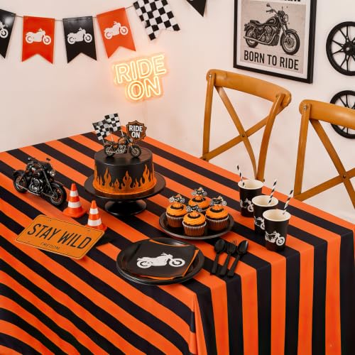 Halloween Black and Orange Striped Rectangle Tablecloth 57x120 Inch - Waterproof & Durable