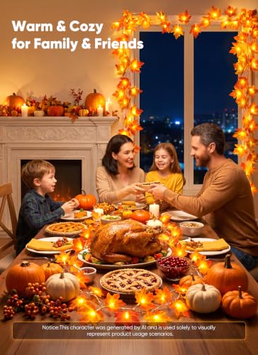 6 Pack Fall Maple Leaf Garland String Lights - Battery Operated Indoor Outdoor Decor