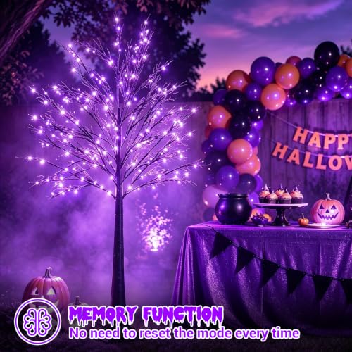 Purple 6FT Lighted Halloween Tree with 128 LED Lights & 8 Modes - Waterproof Indoor Outdoor Decoration