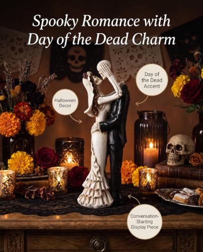 Small Dancing Skeleton Bride and Groom Figurine - Gothic Wedding Cake Topper