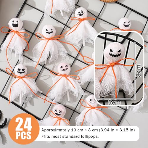 White Ghost Lollipop Wrappers for Halloween Candy DIY Party Decorations - 24 Pieces