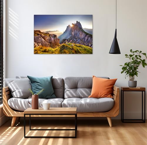 Sunlight Mountain Wall Art - Nature Canvas Print with Framed Lake & Teton Landscape, 20x30 inches - Ready to Hang, National Park Decor - Variation YZ-NAPARK-05