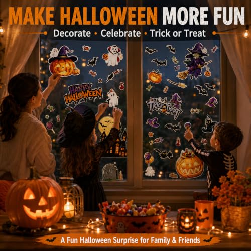 Halloween Window Clings Decorations with Ghost Pumpkin Bat - Halloween
