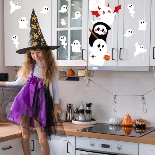 Ghost Halloween Door Stickers - Cute Ghost Wall Decals for Indoor Outdoor Decoration, 35.4 x 11.8 Inches, 2 Sheets