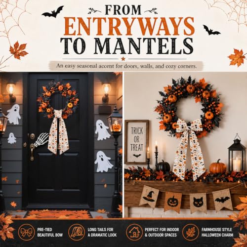 Halloween Satin Wreath Sash Set - Pumpkin Ghost Black Cat 56" x 4.5" Halloween / 2
