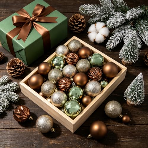 Green Copper Gold Christmas Tree Ornaments Set - 30 Mini 2.36 Inch Holiday Decor
