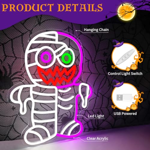 Skeleton Zombie Neon Sign for Halloween Decorations - USB Dimmer Included