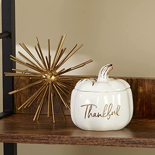 White Ceramic Pumpkin Bowl with Lid - Fall Thanksgiving Decor & Candy Dish