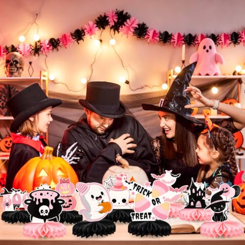 Pink & Black Halloween Trick or Treat Table Centerpieces - Spooky Party Decor