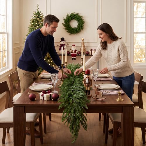 Green 9FT Norfolk Pine Christmas Garland for Mantle - Faux Holiday Decor