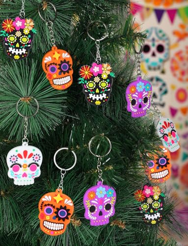 Day of The Dead Sugar Skull Keychain - Dia De Los Muertos Ornament - Variation 32