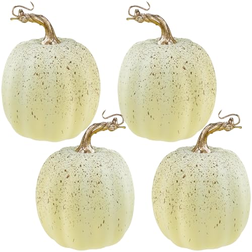 Artificial Cream Fall Pumpkin Set of 4 - Rustic Harvest Decor for Autumn Halloween Thanksgiving