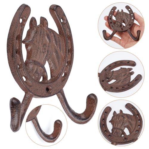 Western Horse Shoe Shaped Double Wall Hooks Rustic Cast Iron Hangers - Red Copper
