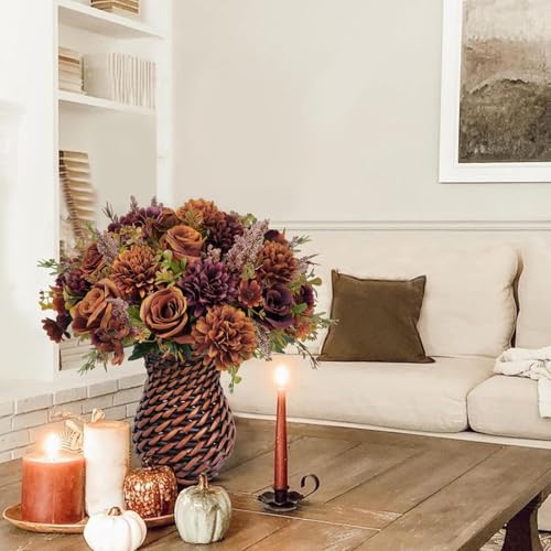 3 Bundles Fall Fake Flowers with Vase - Autumn Centerpieces for Tables