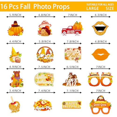 Fall Thanksgiving Photo Booth Props Set - Autumn Party Decorations with Pumpkins Leaves Corns