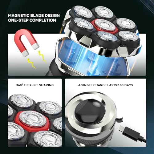 Men's Electric Rotary Shaver Black Matte 7D Floating Head Waterproof Fast Charge