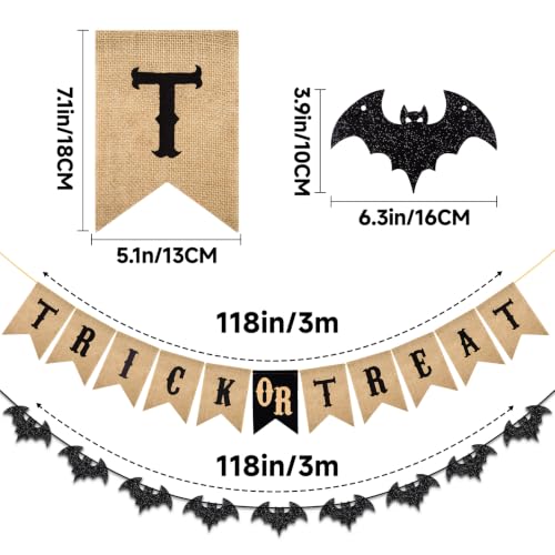 Halloween Trick or Treat Banner & Bat Garland - Burlap & Glitter Decorations