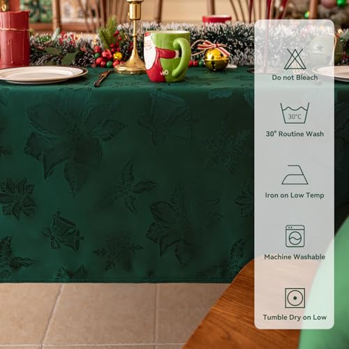 Christmas Jacquard Rectangle Tablecloth 60 x 120 Inch Green Flower Variation