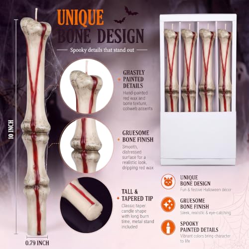 Halloween Bone Candles - Bleeding Bone Taper Candles Set of 4 for October Decor