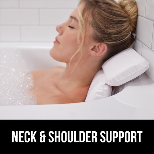 GORILLA GRIP Bath Pillow for Tub, Strong Suction Cups, Luxury Bathtub Pillows, Headrest Neck and Back Support, Relaxing Hot Tub and Home Spa Accessories, Bathroom Essentials, Gifts for Women, White