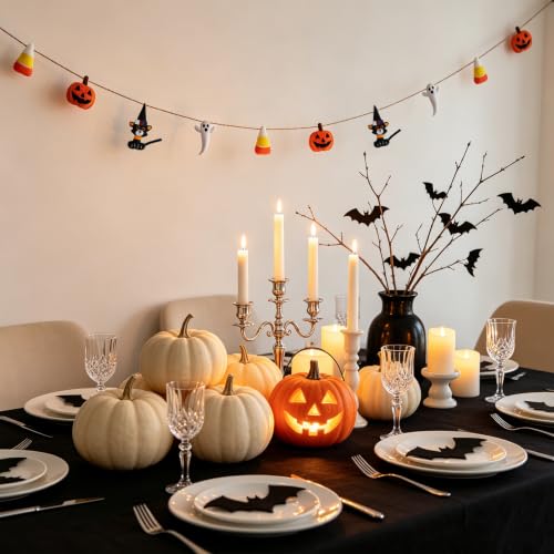 Fall Halloween Garland Decor Pumpkin Ghost Cat Wall Hanging - Orange Black White