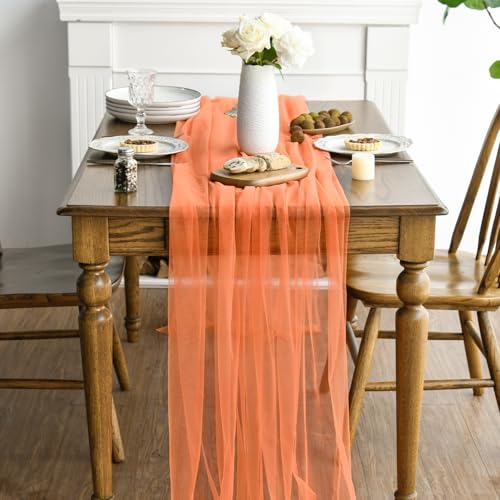 Bright Orange 3-Pack 59x120 Inch Gauze Table Runners for Holiday & Wedding Décor