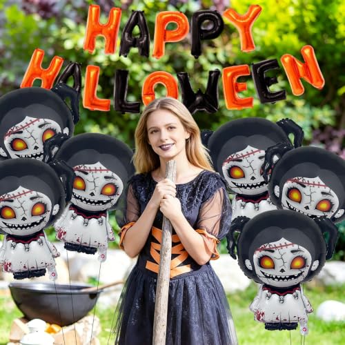 Halloween Party Decorations Skull Banner & Horror Doll Balloons Set