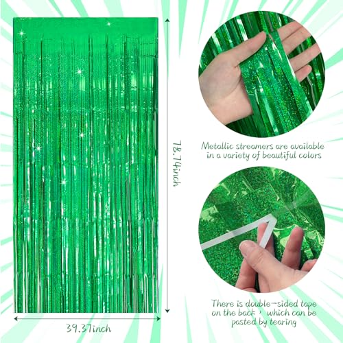 Green Tinsel Curtain Party Decorations - 10 Pack Glitter Foil Fringe Streamers