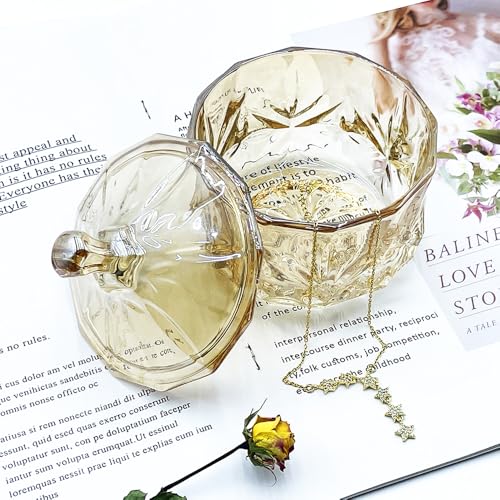 8oz Amber Glass Candy Jar with Lid - Small Decorative Storage Container