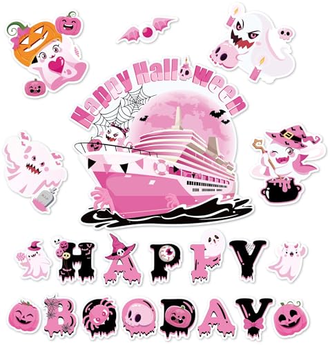 Pink Halloween Ghost Magnets for Cruise Door Decoration - 21pcs
