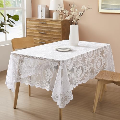White Lace Tablecloth 60x104 Inches Gothic Victorian Decor for Halloween