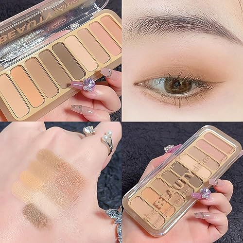 Mini Matte Eyeshadow Palette - 9 Colors, High Pigment, Waterproof & Long Lasting - Milk Tea Variation
