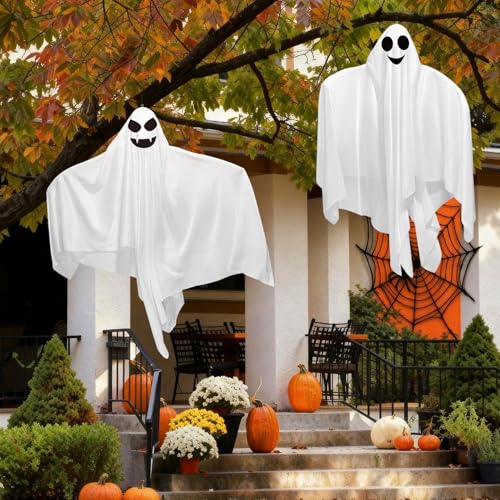 Halloween Hanging Ghost Decorations Set - 31.5 Inches, Outdoor & Indoor Spooky Decor