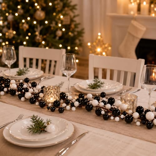 9ft Black White Christmas Ball Garland Ornaments - Gothic Xmas Tree Decor