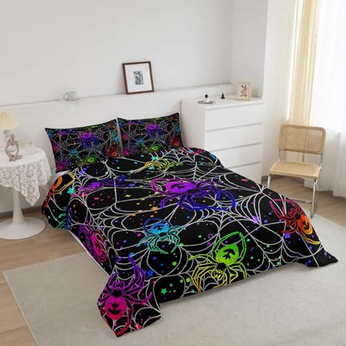 Halloween Spider Web Comforter Set Queen Size Multi 088 - Colorful Spiderweb Quilt