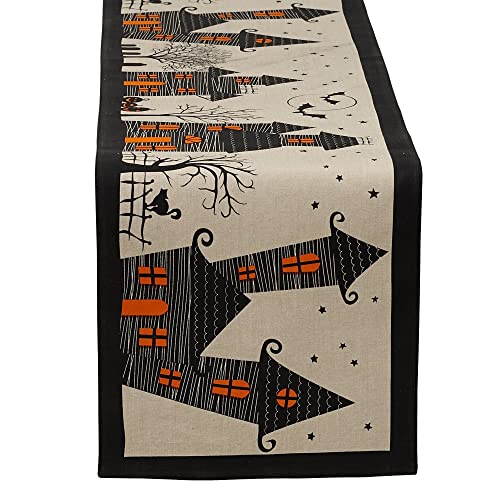 70-Inch Round Halloween Tablecloth with Black Stars & Spiders - Cotton, Washable