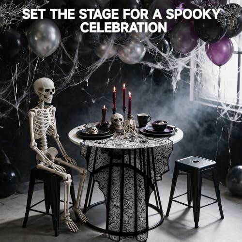 2pcs Halloween Lace Table Runner 18x72 Inches Black Spider Web Decor
