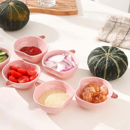 Pink Pumpkin Ceramic Ramekins Set of 6 - 4.5 Inch, 6 Oz Mini Bowls for Baking & Serving
