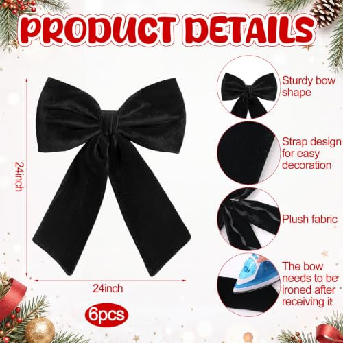 Large Black Velvet Halloween Bow - 11.8 Inch Holiday Decor Set of 6