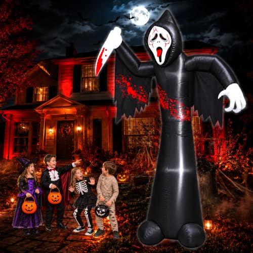 Skull Halloween Inflatable Decoration - 12FT Grim Reaper with LED Lights