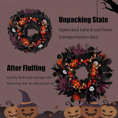 Halloween Wreath for Front Door - 24 Inch Black Gothic Spooky Outdoor Décor - Variation of THIS listing