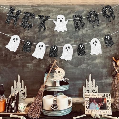 Halloween Banner Decorations Hey Boo Ghost Party Pre-Stringed Festive Wall Hangings