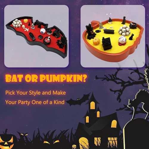 Halloween Pumpkin Zen Garden Desk Decor - Gothic Spooky Coffin Tray with Figurines Variation of PUMPKIN