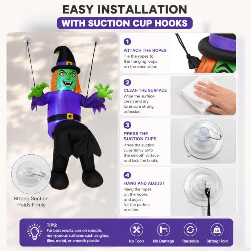 Onory 10FT Halloween Inflatable Witch with LED Lights Window Decoration - Witch Variation