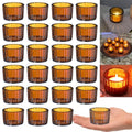 Amber Tealight Candle Holder Set of 24 - Thick Glass Votive & Party Decor
