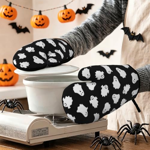Halloween Ghost Silicone Oven Mitts Set - Spooky Non-Slip Heat-Resistant Kitchen Gloves with Variation: Ghost